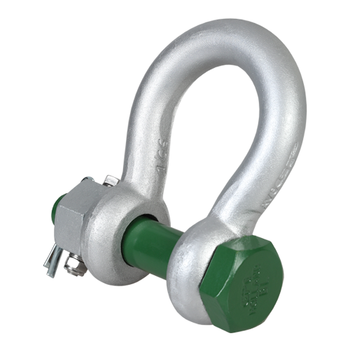 GREEN PIN BOW SHACKLE WITH SAFETY BOLT AND FIXED NUT 1-3/4" (GPGHMB45FN)