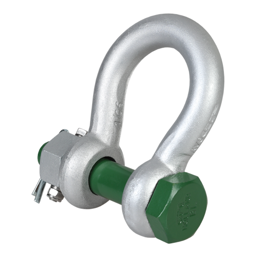 GREEN PIN BOW SHACKLE WITH SAFETY BOLT AND FIXED NUT 1-3/8" (GPGHMB35FN)