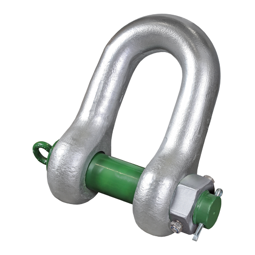 GREEN PIN HIGH LOAD CAPACITY DEE SHACKLE WITH SAFETY BOLT AND FIXED NUT 3-3/4"` (HDGPDM0120FN)